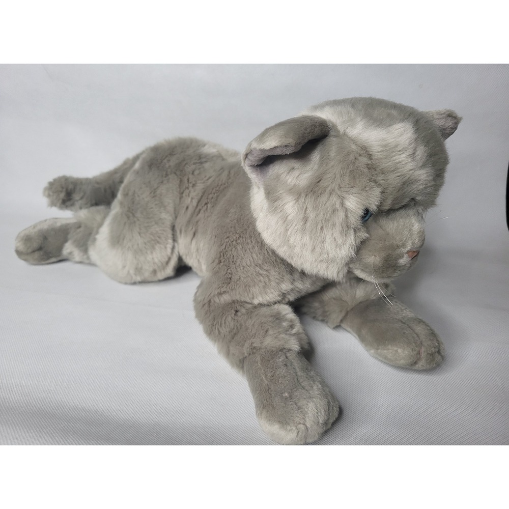 Boscov's Kids Gray Cat Plush Stuffed Animal Toy Realistic Blue Eyes 12 inch